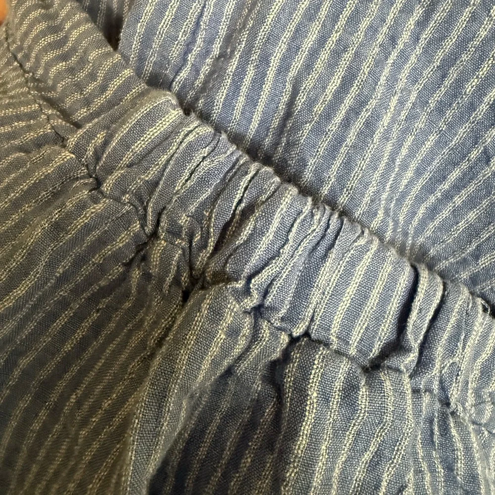 FLAX Blue Striped Linen Capri Pants - Picture 4 of 8